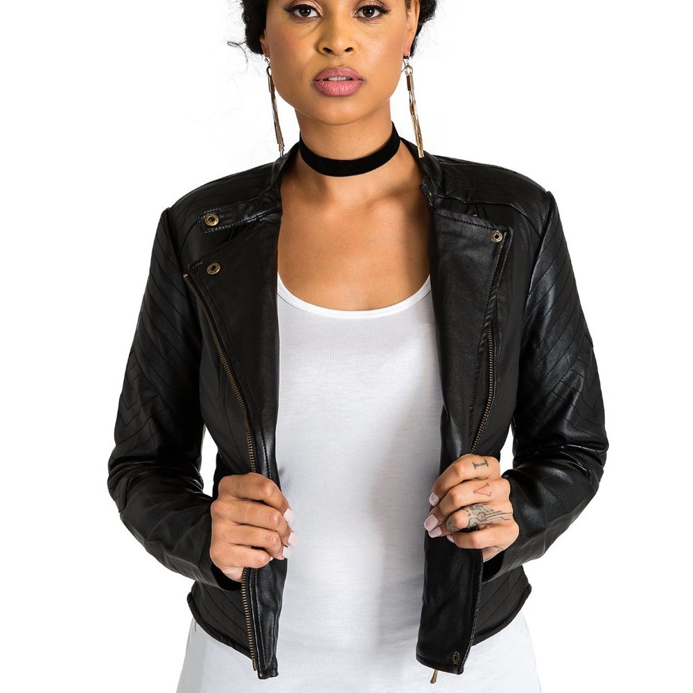 Miss Halladay Women's Leather Moto Jacket NWT